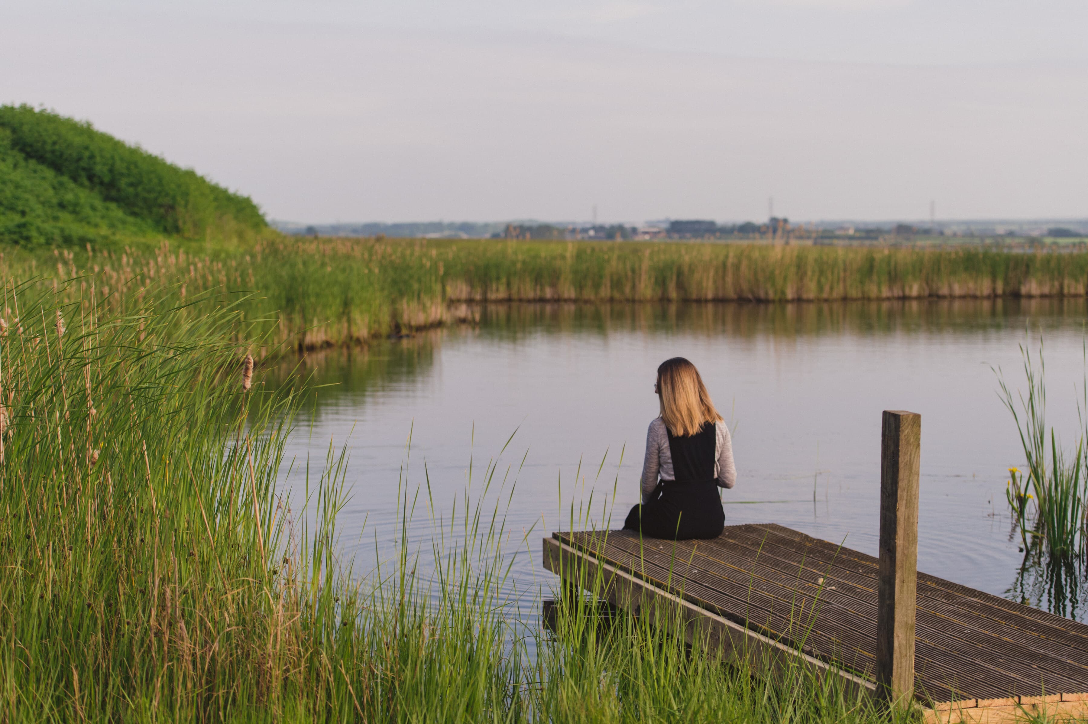 relaxing at Elmley's dipping pond, self guided wellbeing retreat stay