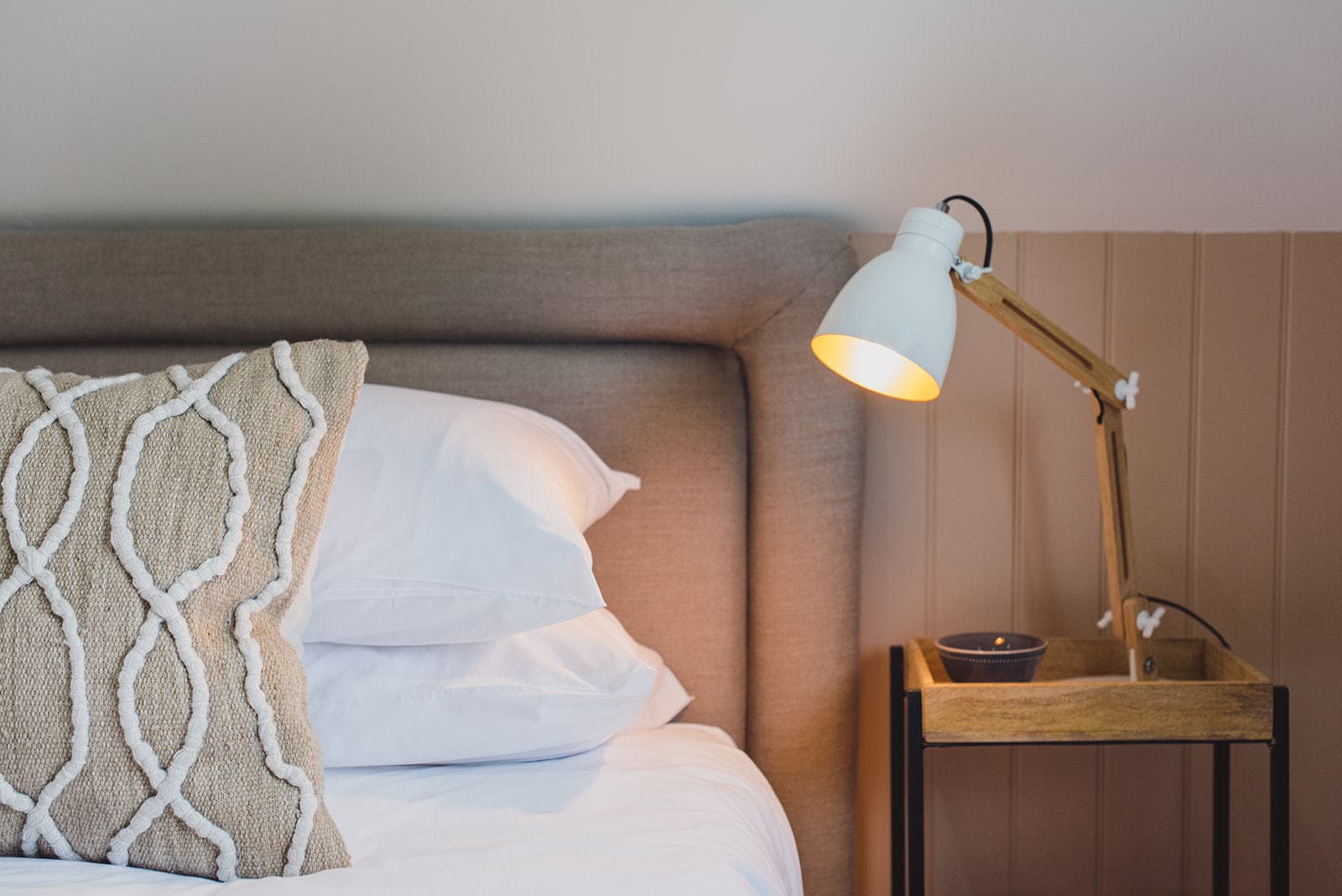 lamp on next to bed