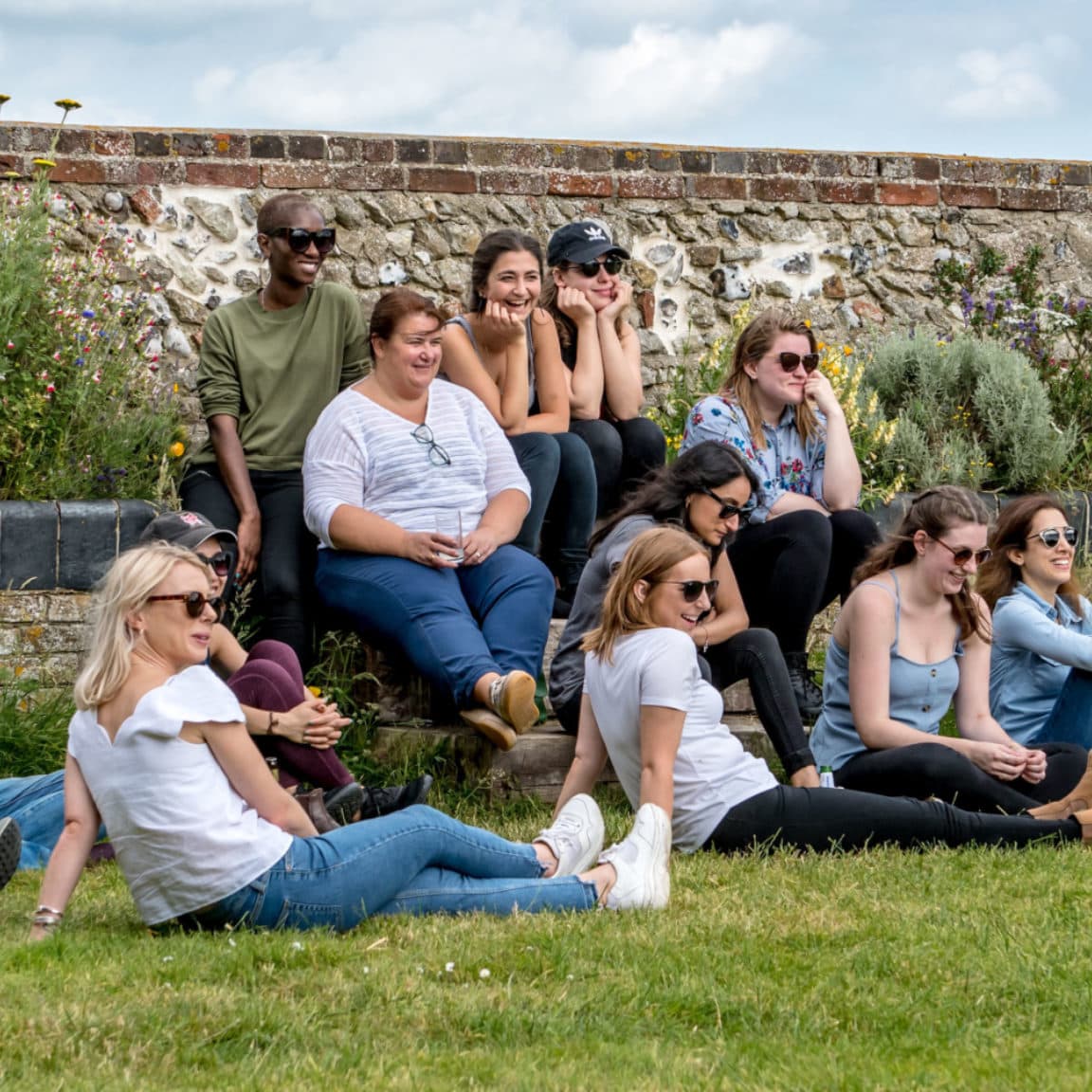 Team relaxing outdoors