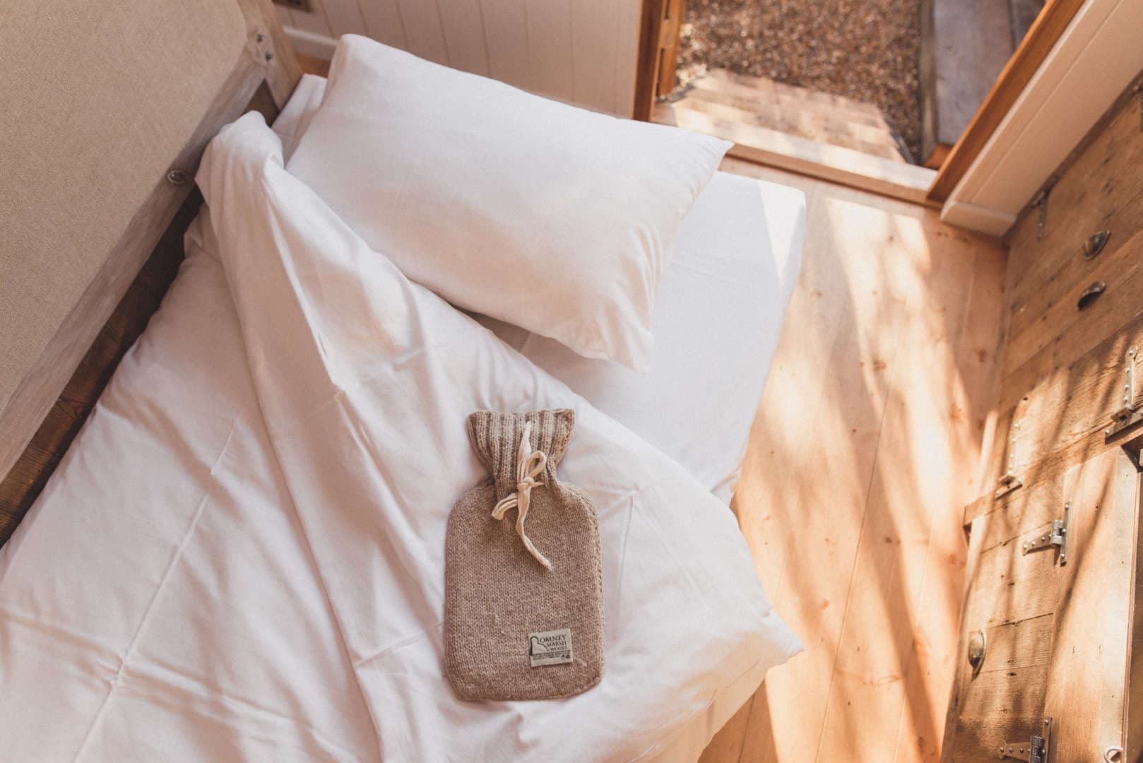 hot water bottle on bed