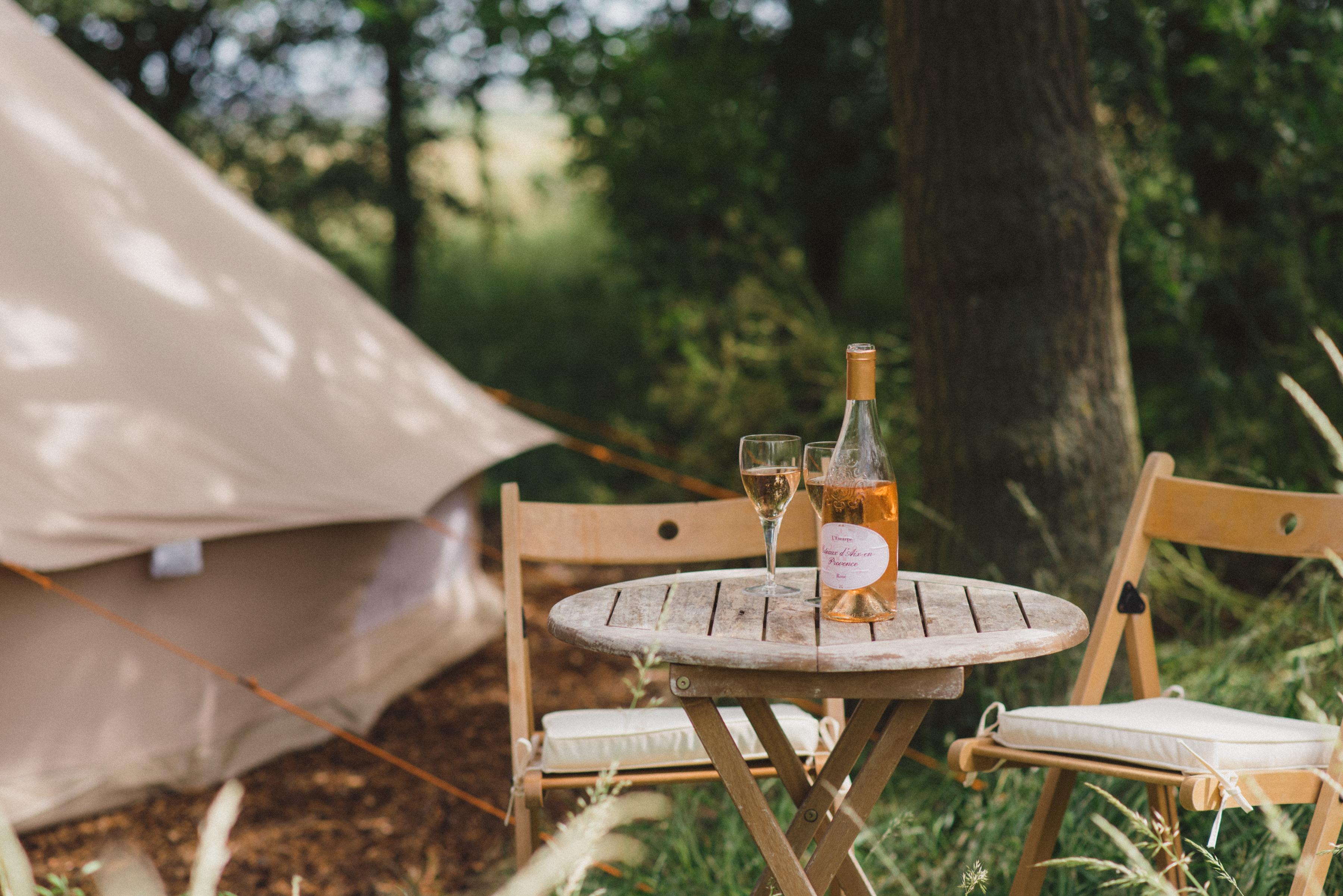 outside seating for luxury glamping bell tent