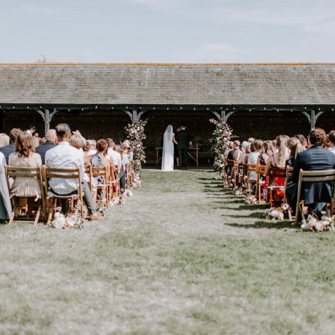 outdoor ceremony in the Linhay at Elmley
