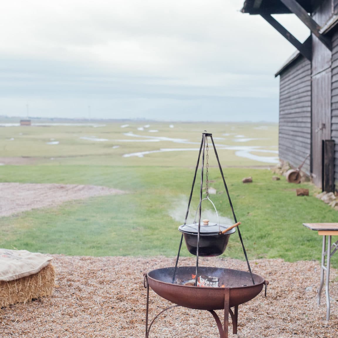 Cooking over fire with a view